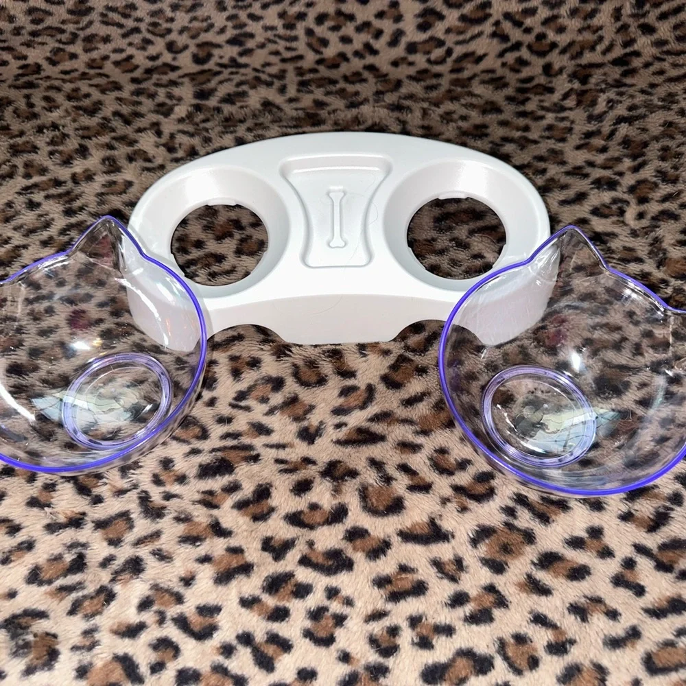 Cat food, and water feeding dish combination